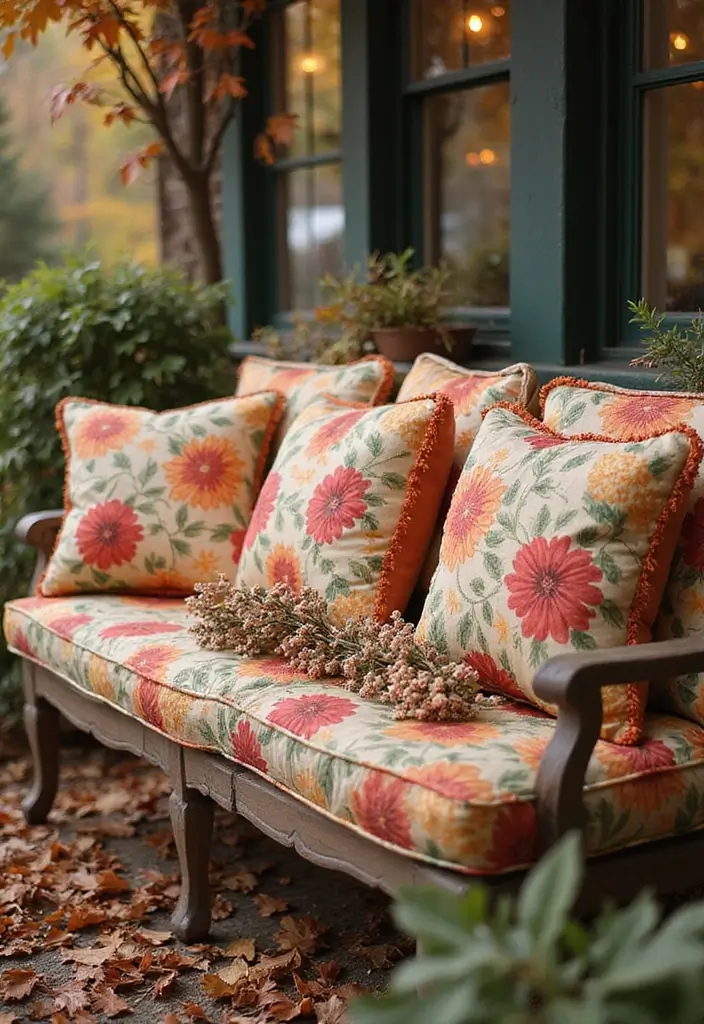 30 Fall Outdoor Flower Arrangement Ideas That Add Warmth 12 30 Fall Outdoor Flower Arrangement Ideas That Add Warmth - 12. Vibrant Floral Pillows