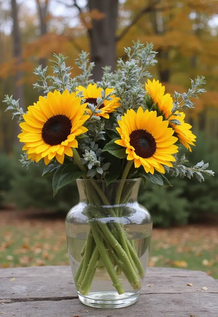 30 Fall Outdoor Flower Arrangement Ideas That Add Warmth 21 30 Fall Outdoor Flower Arrangement Ideas That Add Warmth - 21. Bright Sunflower Displays