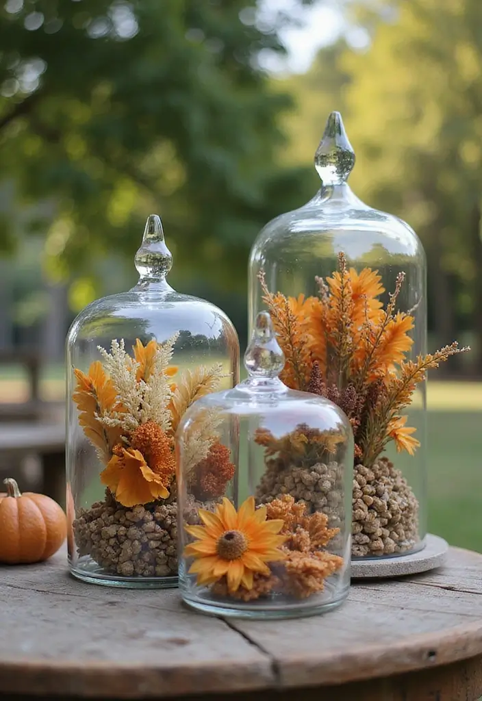 30 Fall Outdoor Flower Arrangement Ideas That Add Warmth 29 30 Fall Outdoor Flower Arrangement Ideas That Add Warmth - 29. Seasonal Floral Cloche Displays