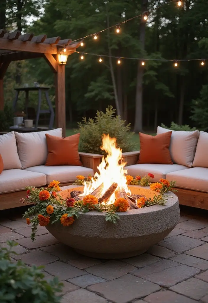 30 Fall Outdoor Flower Arrangement Ideas That Add Warmth 4 30 Fall Outdoor Flower Arrangement Ideas That Add Warmth - 4. Cozy Fire Pit Arrangements