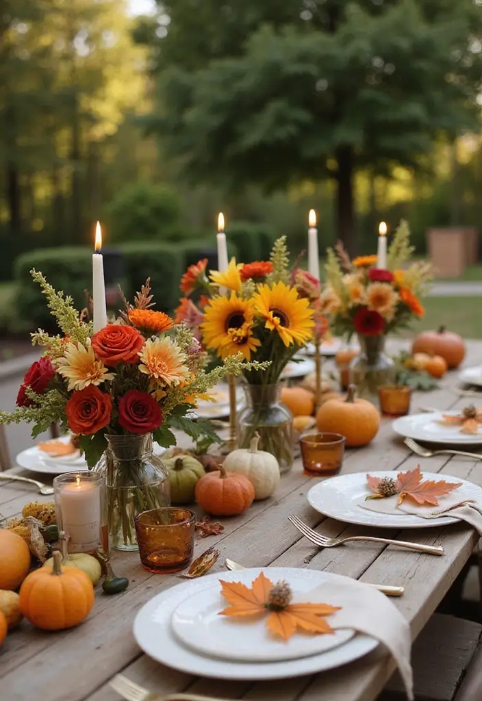 30 Fall Outdoor Flower Arrangement Ideas That Add Warmth 5 30 Fall Outdoor Flower Arrangement Ideas That Add Warmth - 5. Vibrant Centerpieces for Outdoor Dining