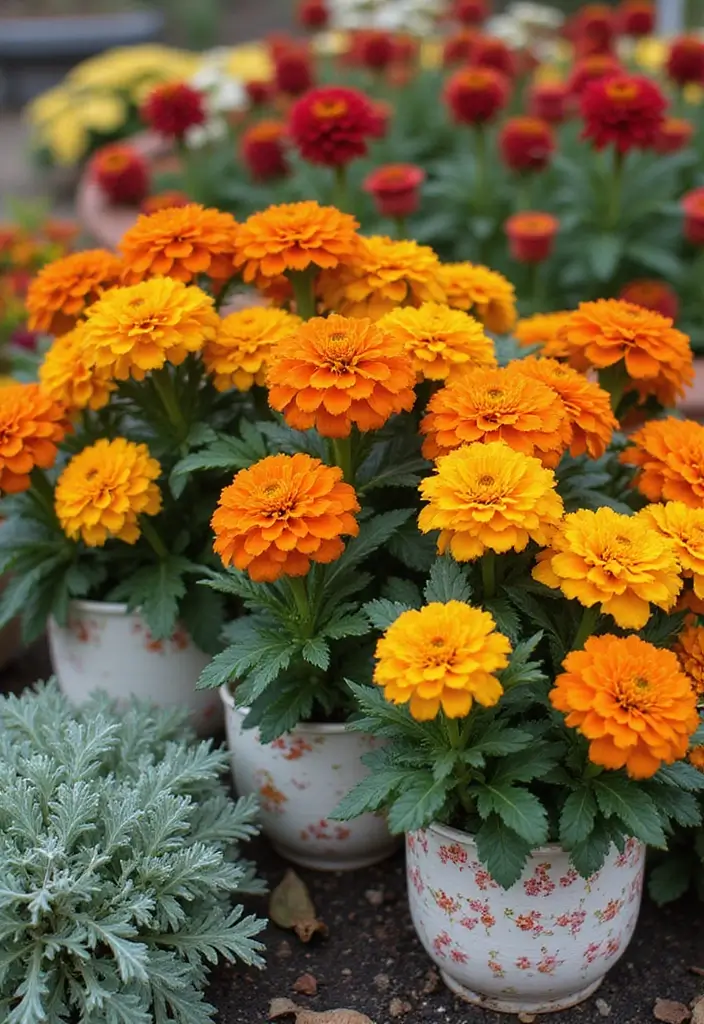 30 Fall Outdoor Flower Arrangement Ideas That Add Warmth 8 30 Fall Outdoor Flower Arrangement Ideas That Add Warmth - 8. Marigold and Sage Displays