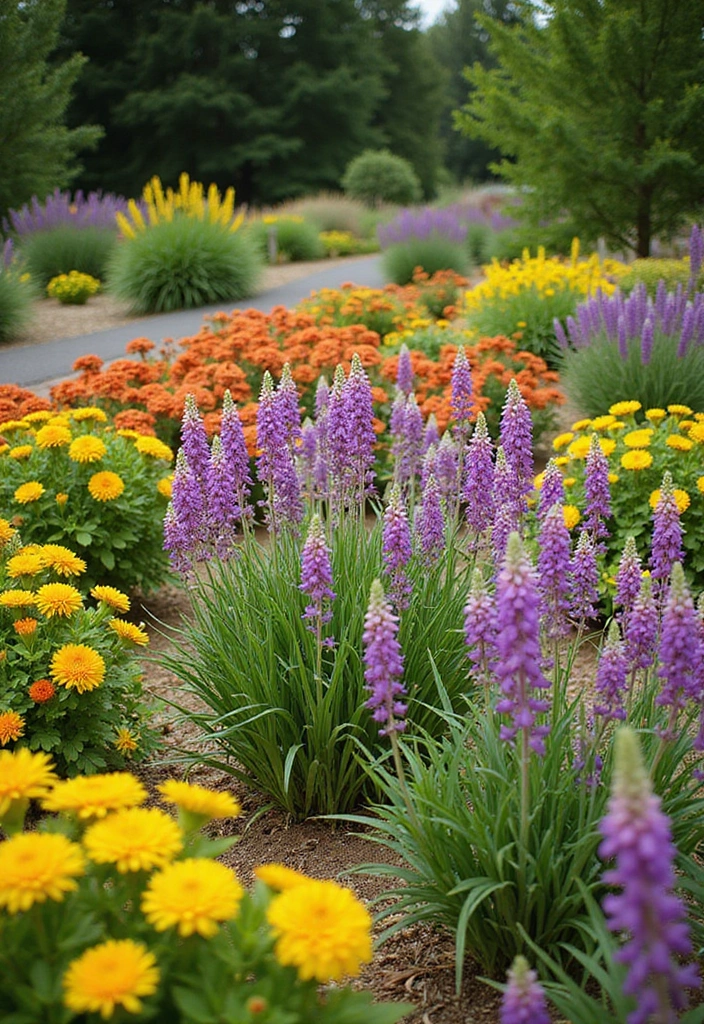30+ Flower Bed Designs for the Front of Your House That Wow Neighbors - 10. Drought-Tolerant Flower Bed