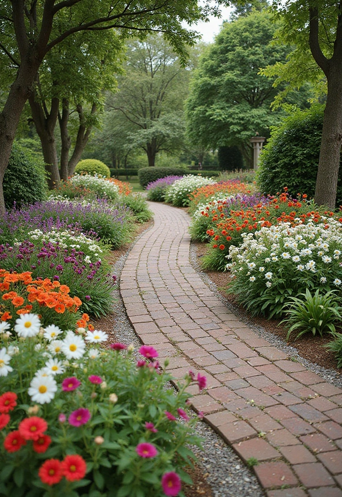 30+ Flower Bed Designs for the Front of Your House That Wow Neighbors - 28. Floral Wonderland with Pathway