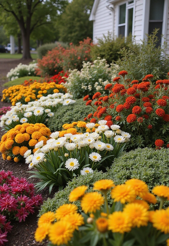 30+ Flower Bed Designs for the Front of Your House That Wow Neighbors - 30. Flower Bed with Seasonal Décor
