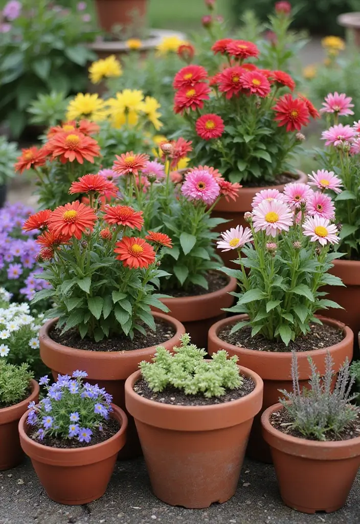 30+ Flower Bed Designs for the Front of Your House That Wow Neighbors - 7. Container Flower Bed Designs