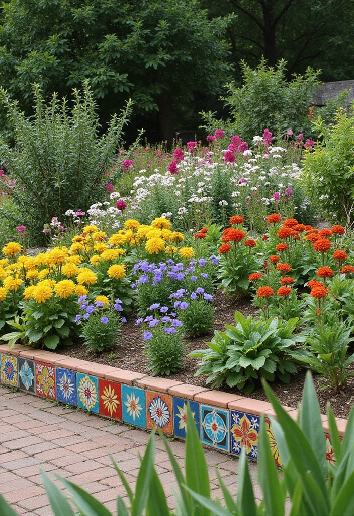 30 Flower Bed Edging Ideas to Define and Upgrade Your Garden 10. Tile Edging