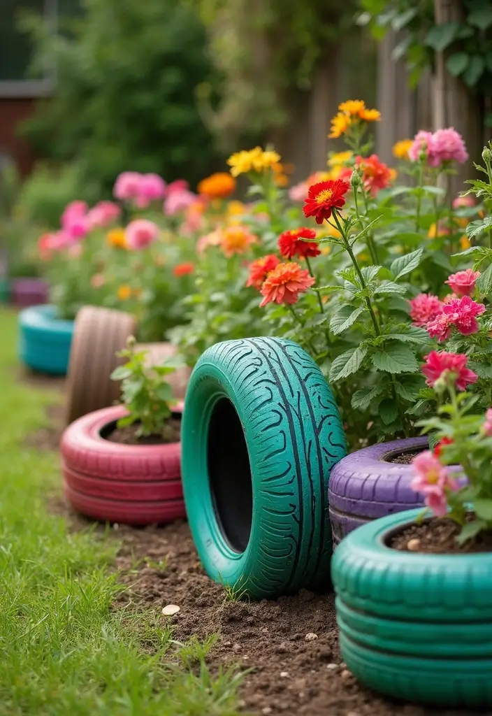 30 Flower Bed Edging Ideas to Define and Upgrade Your Garden 18. Old Tires
