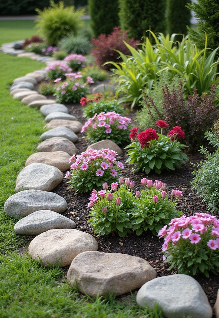 30 Flower Bed Edging Ideas to Define and Upgrade Your Garden 21. Rock Garden Edging