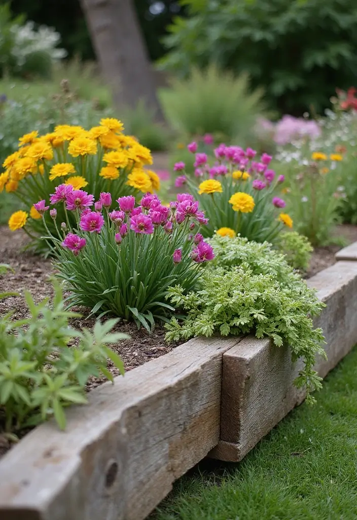 30 Flower Bed Edging Ideas to Define and Upgrade Your Garden 23. Recycled Timber Edging