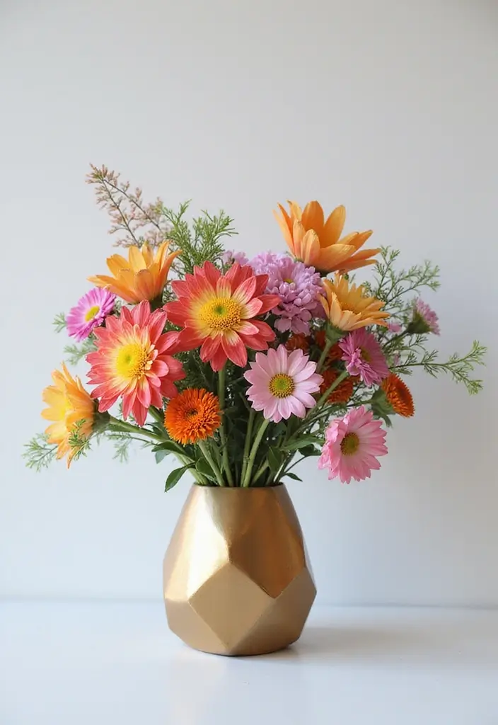 30 Flower Bouquet Arrangement Ideas for Every Occasion - 11. Fun and Funky Geometric Arrangement