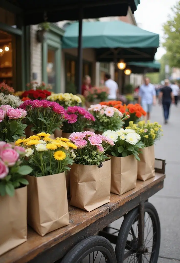 30 Flower Cart Decoration Ideas That Turn Heads at Markets - 25. Eco-Conscious Packaging