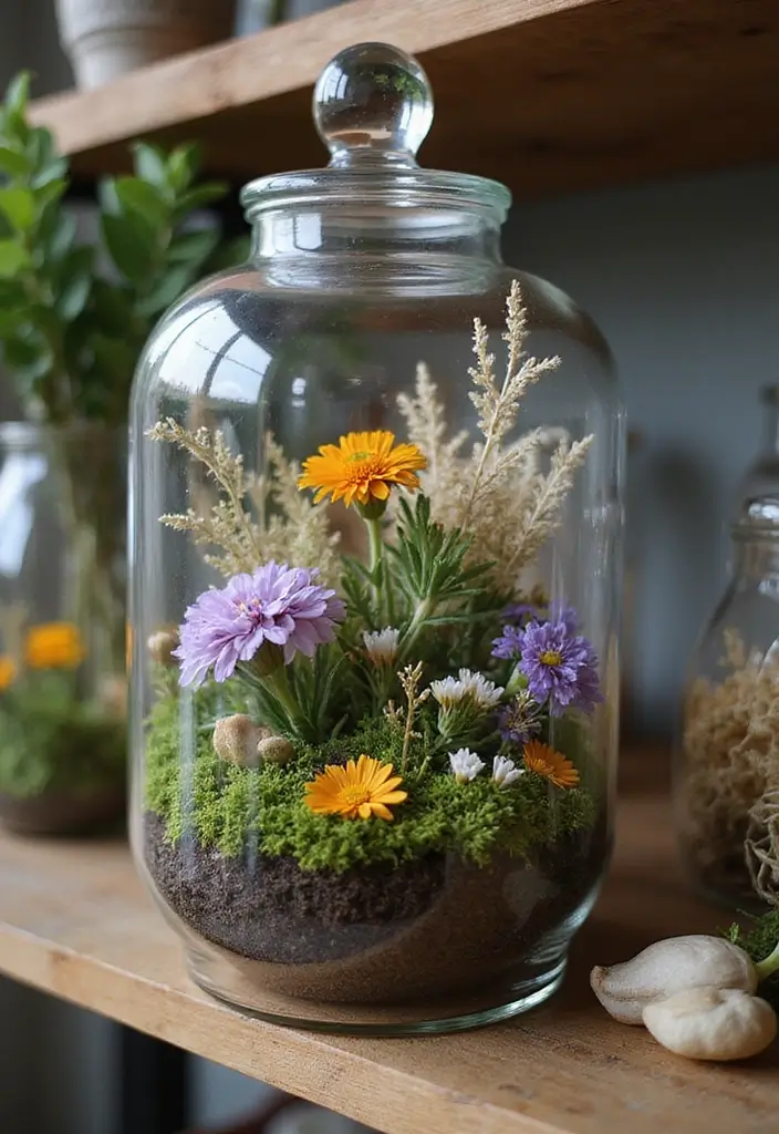 30+ Flower Drying Ideas for Keepsakes and Home Decor 14 30+ Flower Drying Ideas for Keepsakes and Home Decor - 14. Glass Terrariums with Dried Flowers