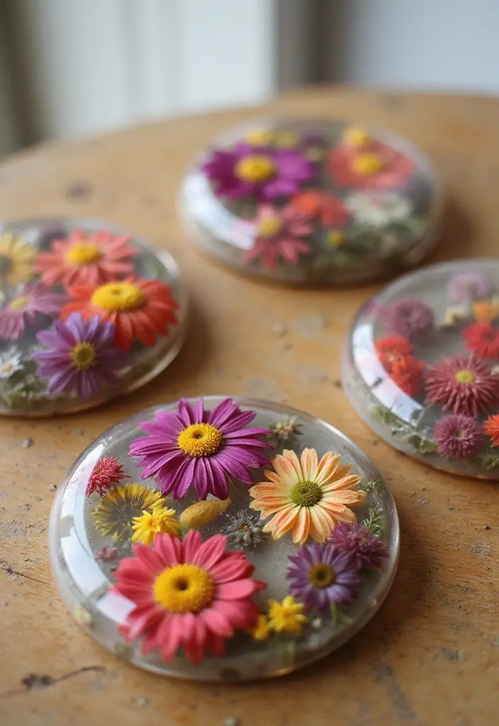 30+ Flower Drying Ideas for Keepsakes and Home Decor 7 30+ Flower Drying Ideas for Keepsakes and Home Decor - 7. Resin Flower Coasters