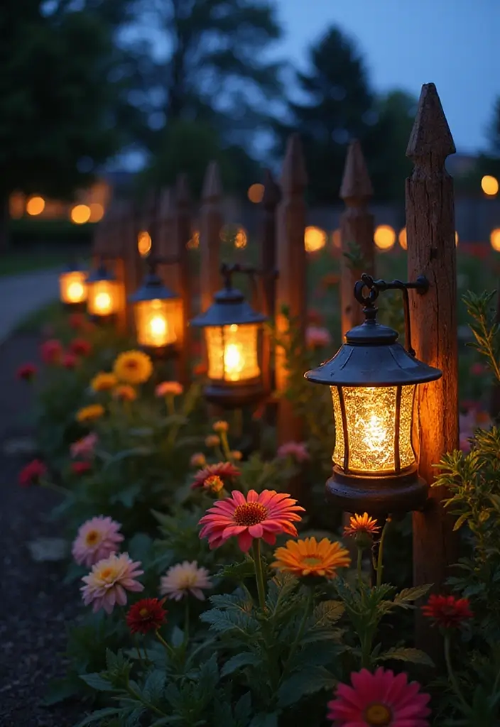 30+ Flower Fence Ideas to Add Charm and Privacy to Your Yard - 20. Lantern Flower Fence