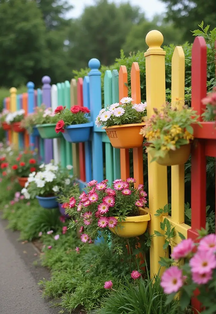 30+ Flower Fence Ideas to Add Charm and Privacy to Your Yard - 22. Colorful Vinyl Fencing