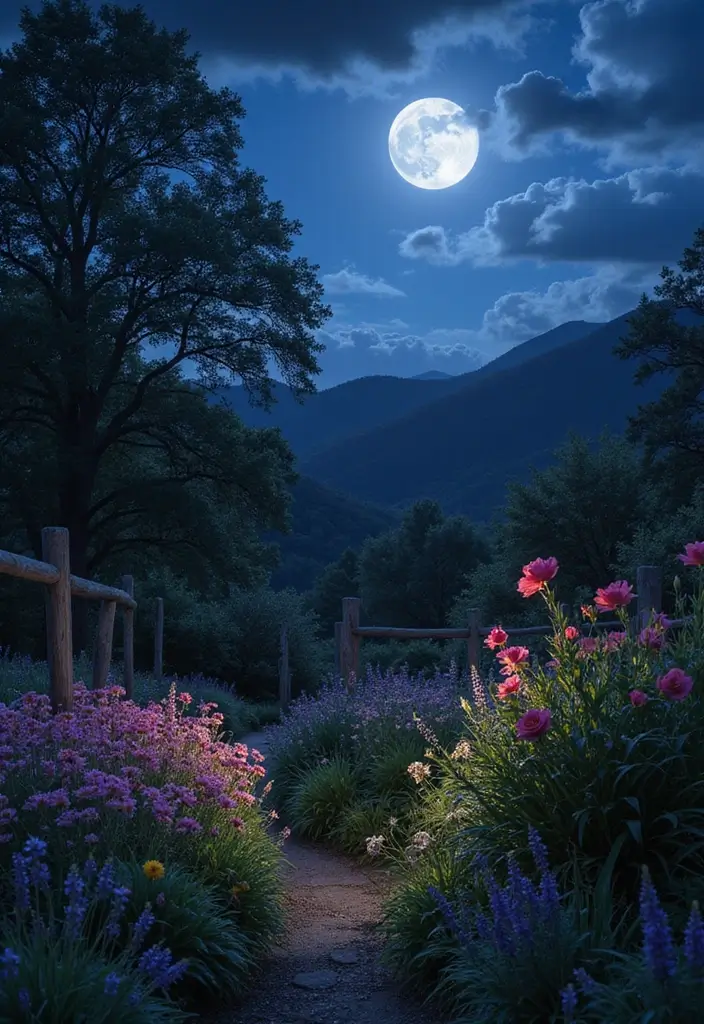 30+ Flower Fence Ideas to Add Charm and Privacy to Your Yard - 24. Moonlight Flower Fence