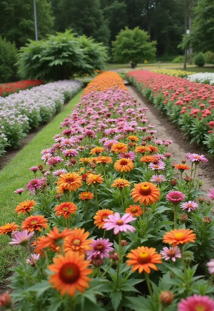 30+ Flower Fence Ideas to Add Charm and Privacy to Your Yard - 25. Multi-Color Neat Rows