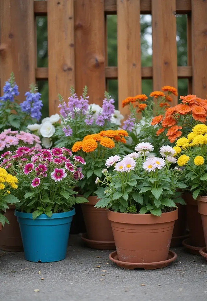 30+ Flower Fence Ideas to Add Charm and Privacy to Your Yard - 3. Potted Flower Fence