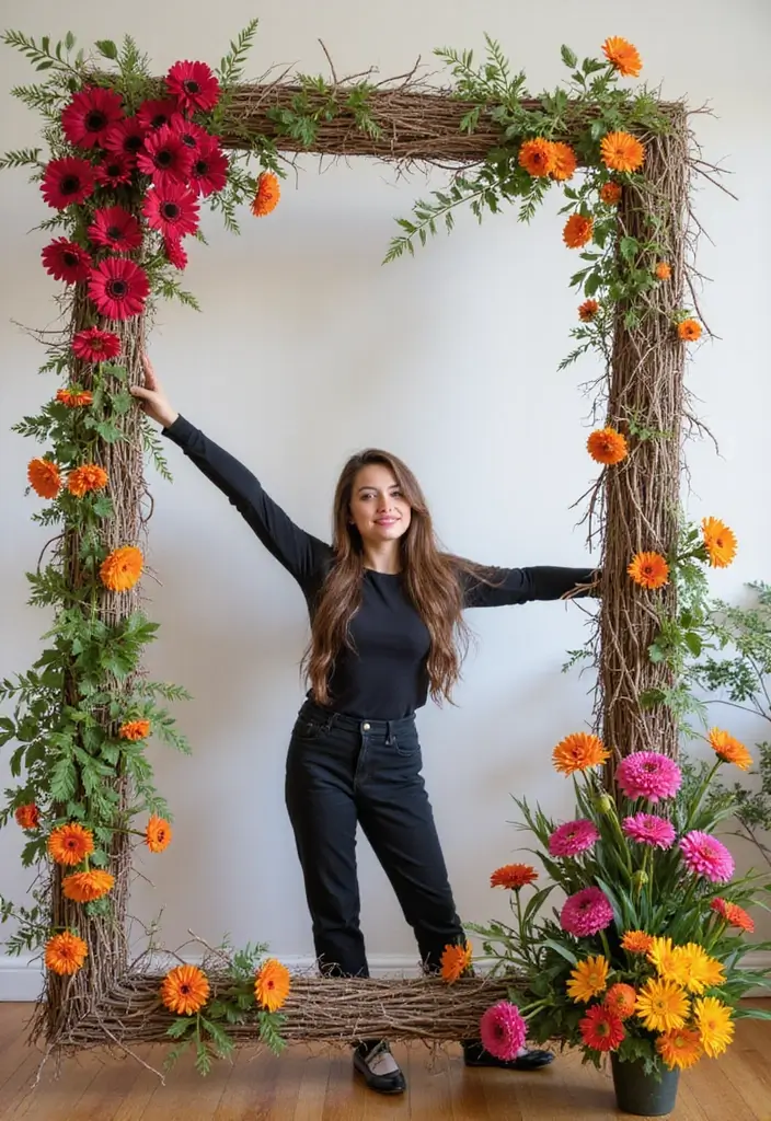 30 Flower Garden Photoshoot Ideas for Magical Pictures - 12. Floral Frame Portraits