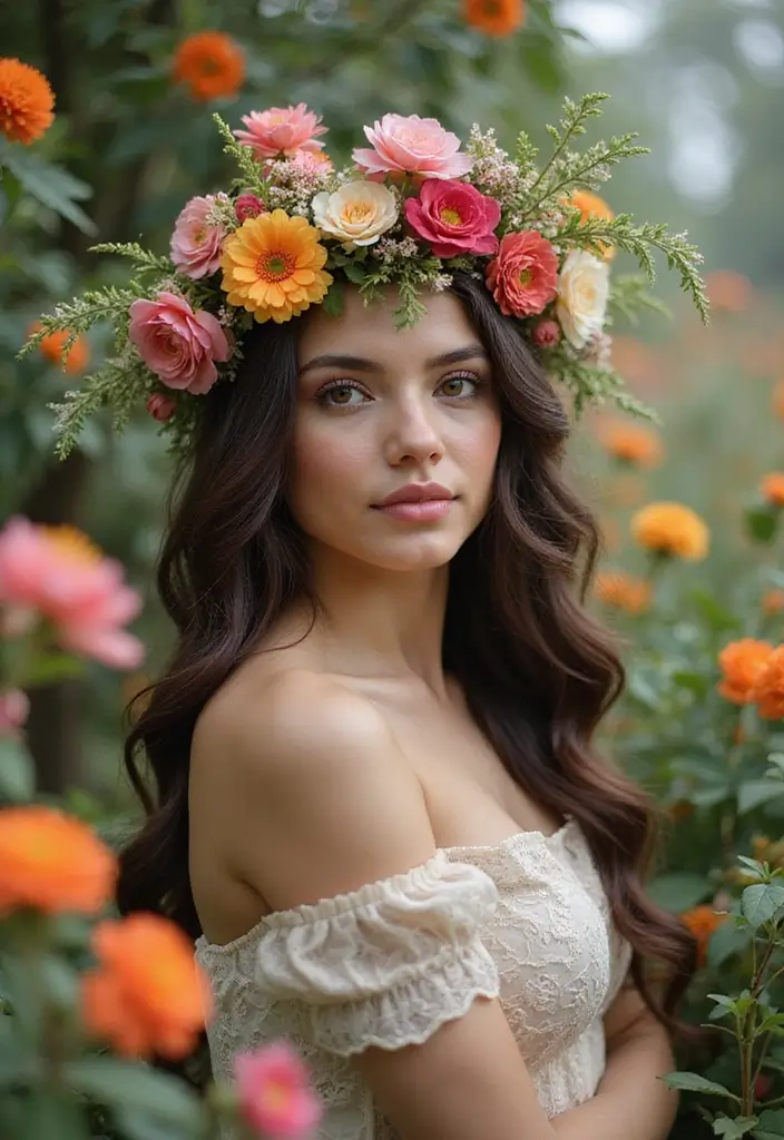 30 Flower Garden Photoshoot Ideas for Magical Pictures - 15. Flower Crown Creations