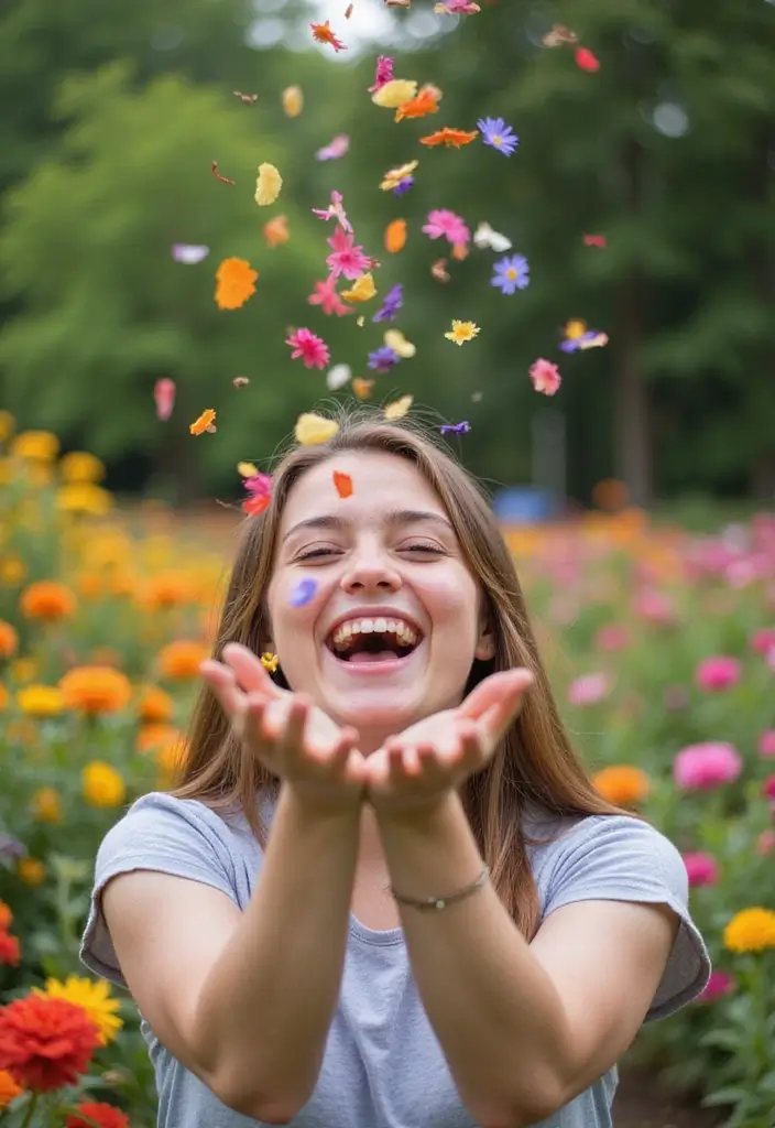 30 Flower Garden Photoshoot Ideas for Magical Pictures - 17. Flower Petal Confetti