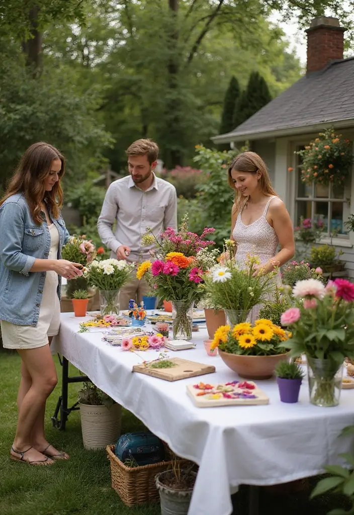 30 Flower Garden Photoshoot Ideas for Magical Pictures - 20. Floral Arts and Crafts Station