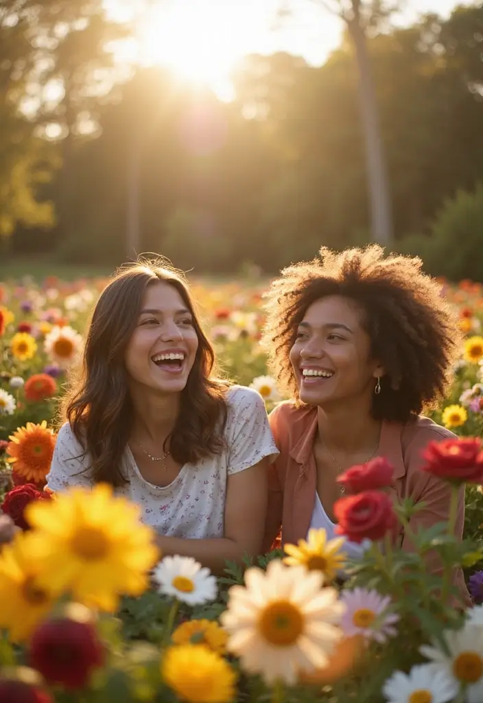 30 Flower Garden Photoshoot Ideas for Magical Pictures - 30. Sun-Kissed Smiles