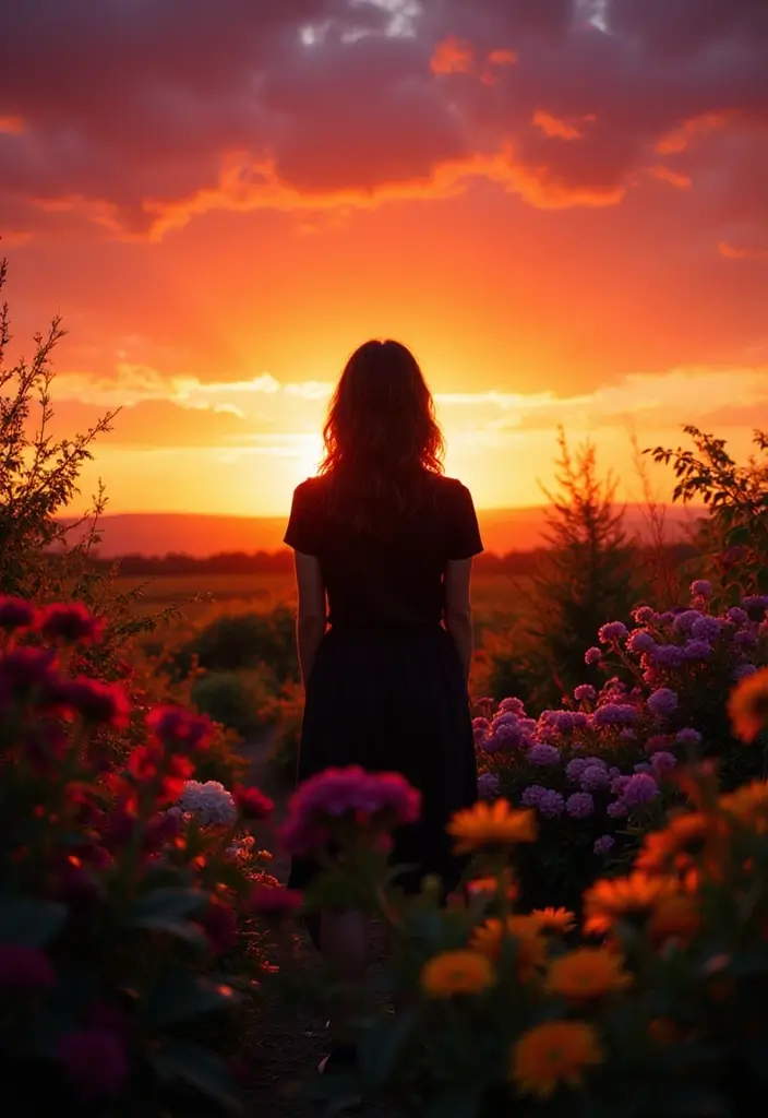 30 Flower Garden Photoshoot Ideas for Magical Pictures - 5. Romantic Sunset Silhouettes