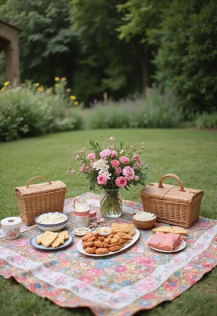 30 Flower Garden Photoshoot Ideas for Magical Pictures - 7. Themed Floral Picnic