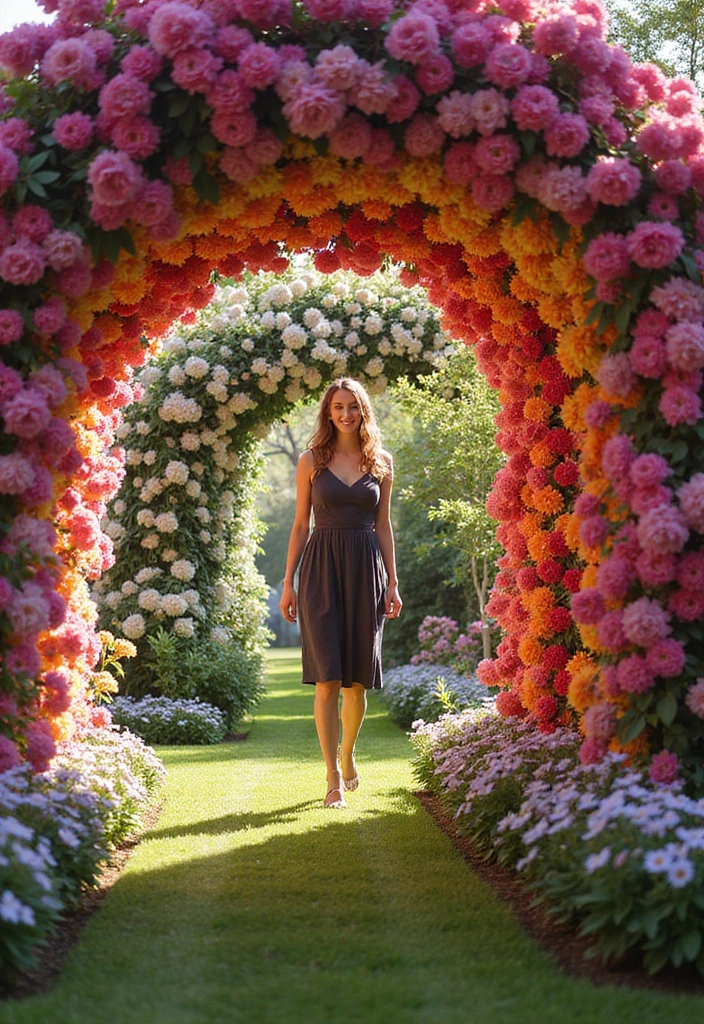 30 Flower Garden Photoshoot Ideas for Magical Pictures - 8. Colorful Flower Tunnels