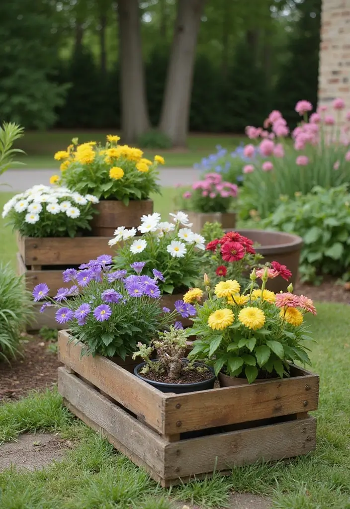 30+ Flower Pot Ideas That Will Instantly Brighten Your Home and Garden - 1. Rustic Wooden Crates