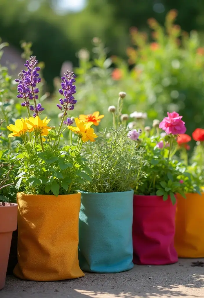 30+ Flower Pot Ideas That Will Instantly Brighten Your Home and Garden - 12. Fabric Pots
