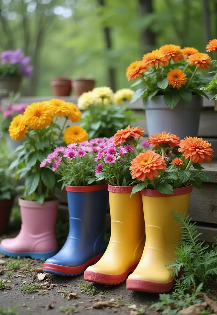 30+ Flower Pot Ideas That Will Instantly Brighten Your Home and Garden - 13. Rain Boots Planters