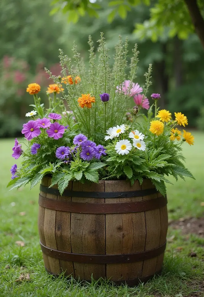 30+ Flower Pot Ideas That Will Instantly Brighten Your Home and Garden - 14. Wooden Barrels