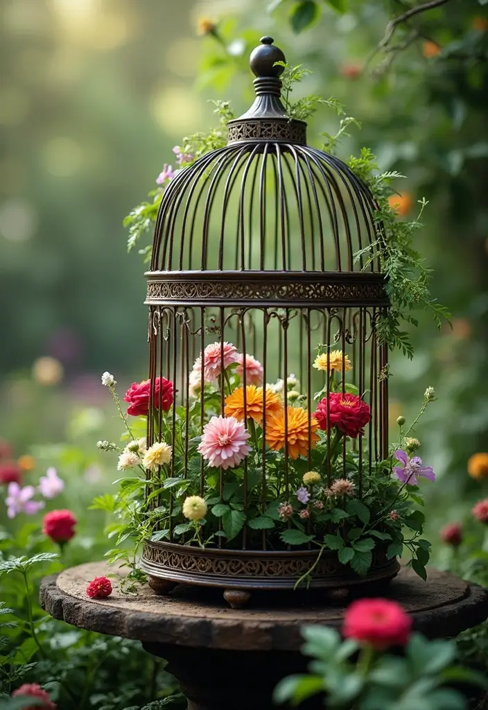 30+ Flower Pot Ideas That Will Instantly Brighten Your Home and Garden - 16. Decorative Birdcages