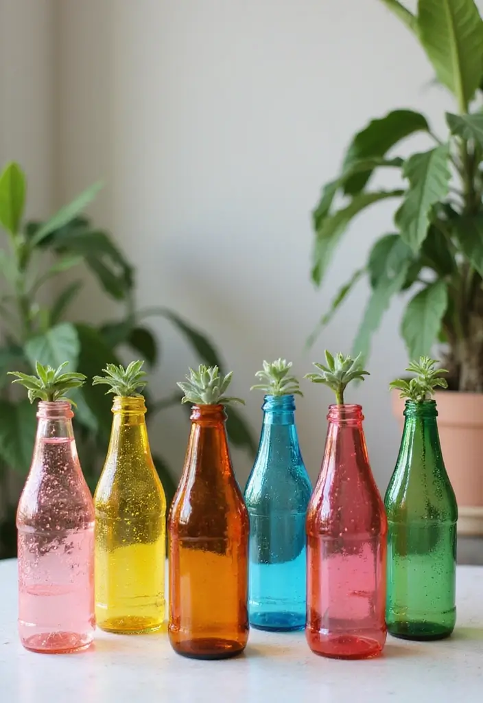 30+ Flower Pot Ideas That Will Instantly Brighten Your Home and Garden - 18. Recycled Glass Bottles