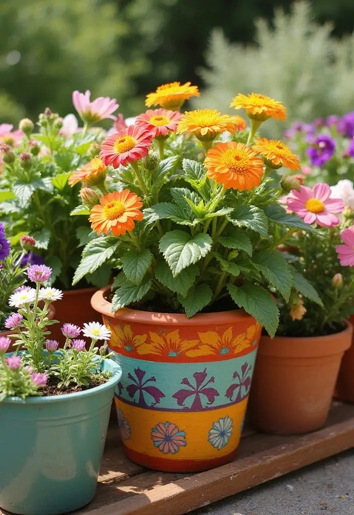 30+ Flower Pot Ideas That Will Instantly Brighten Your Home and Garden - 2. Colorful Terracotta Pots