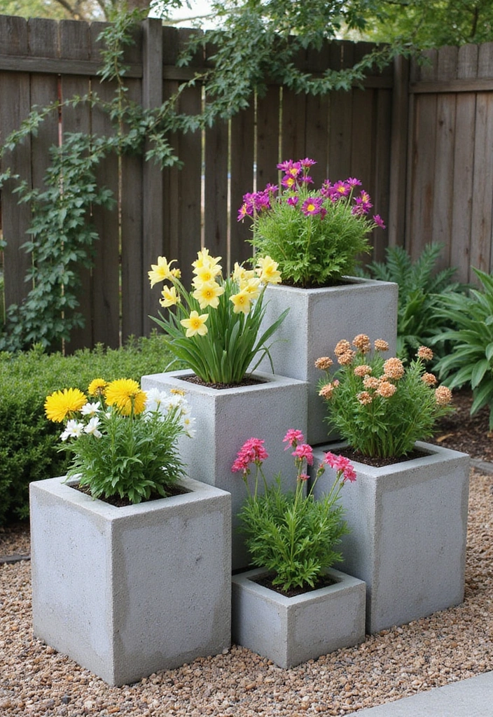30+ Flower Pot Ideas That Will Instantly Brighten Your Home and Garden - 20. Concrete Blocks