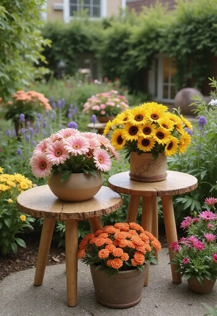 30+ Flower Pot Ideas That Will Instantly Brighten Your Home and Garden - 25. Nesting Tables as Planters