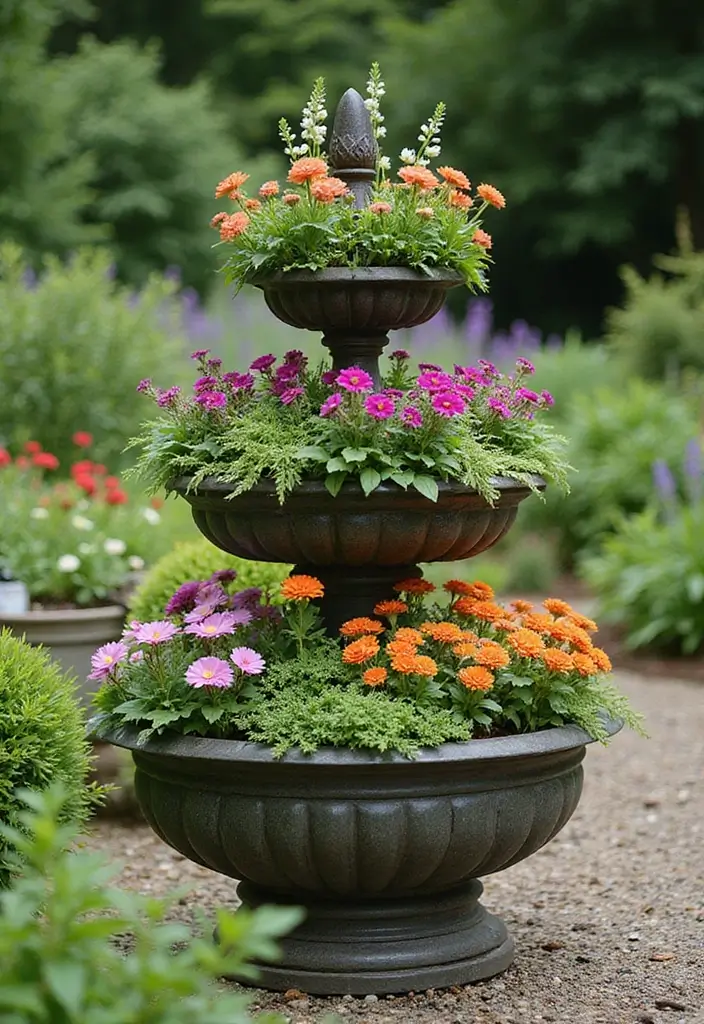 30+ Flower Pot Ideas That Will Instantly Brighten Your Home and Garden - 27. Multi-Level Planters