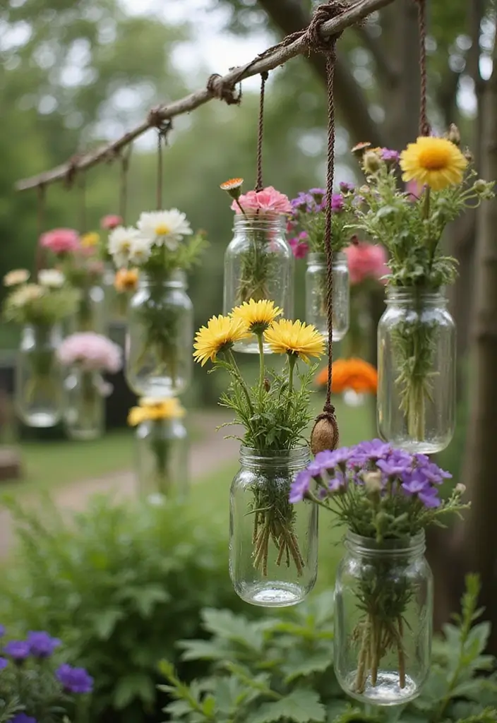 30+ Flower Pot Ideas That Will Instantly Brighten Your Home and Garden - 29. Hanging Jars