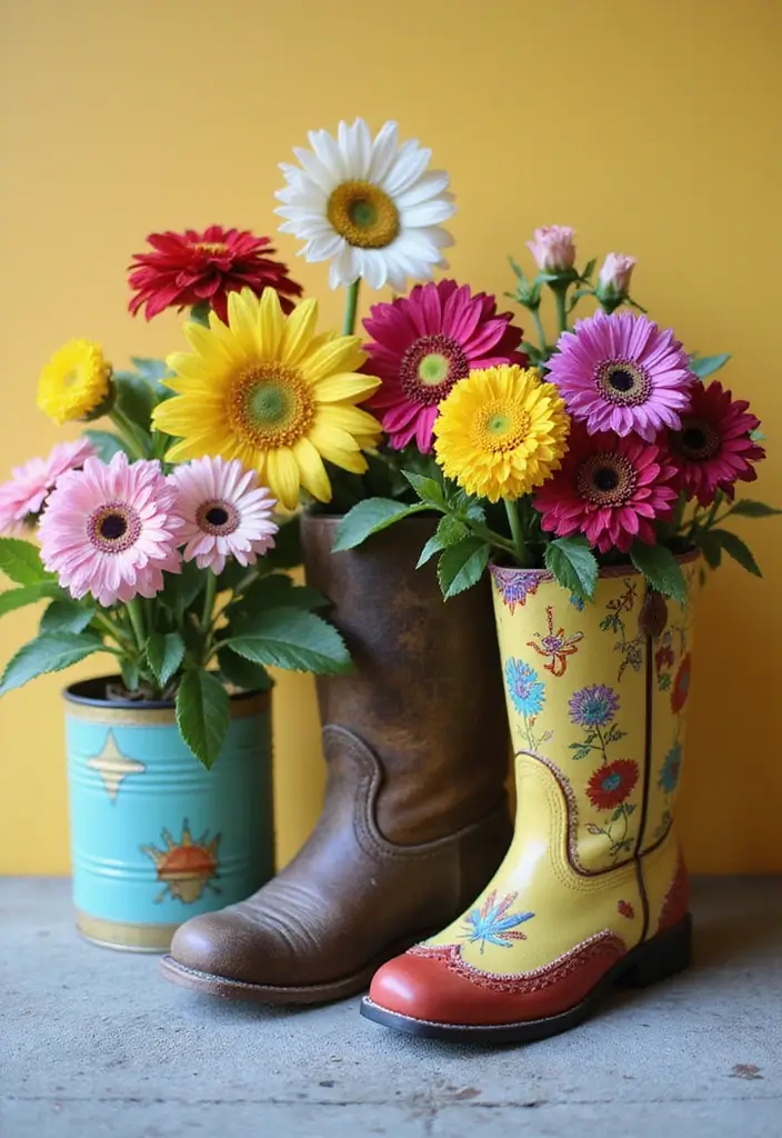 30+ Flower Pot Ideas That Will Instantly Brighten Your Home and Garden - 4. Upcycled Containers