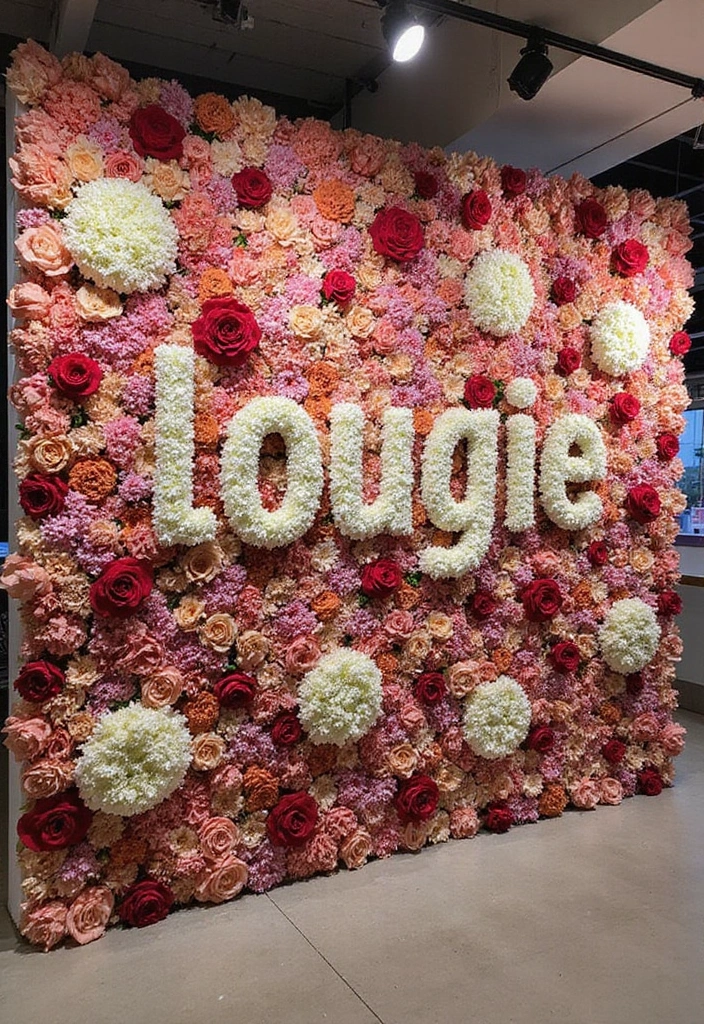 30+ Flower Wall Ideas Perfect for Weddings, Events, and Homes - 12. Customized Name Flower Wall