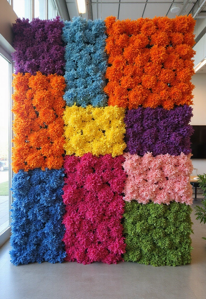 30+ Flower Wall Ideas Perfect for Weddings, Events, and Homes - 22. Color Block Flower Wall
