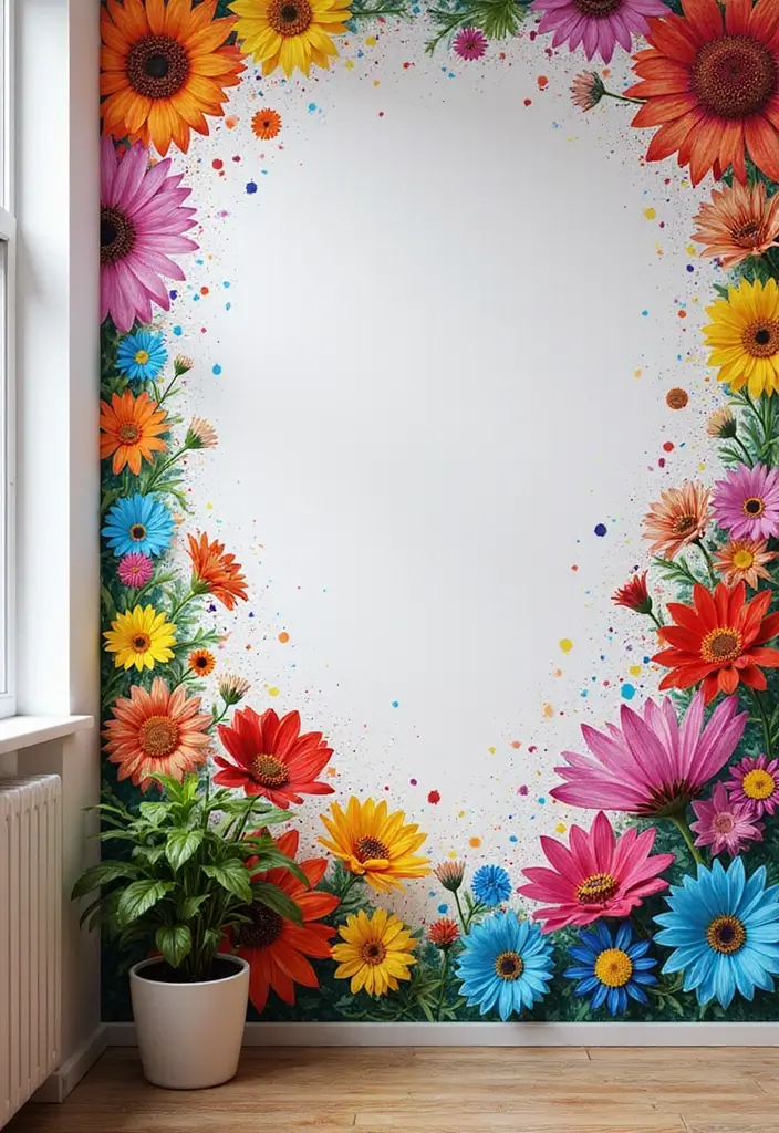 30+ Flower Wall Ideas Perfect for Weddings, Events, and Homes - 24. Artistic Splatter Flower Wall