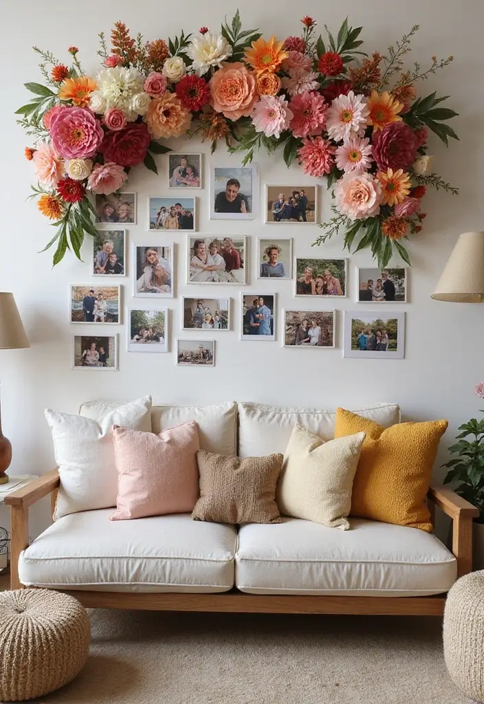30+ Flower Wall Ideas Perfect for Weddings, Events, and Homes - 27. Memory Wall Flower Display