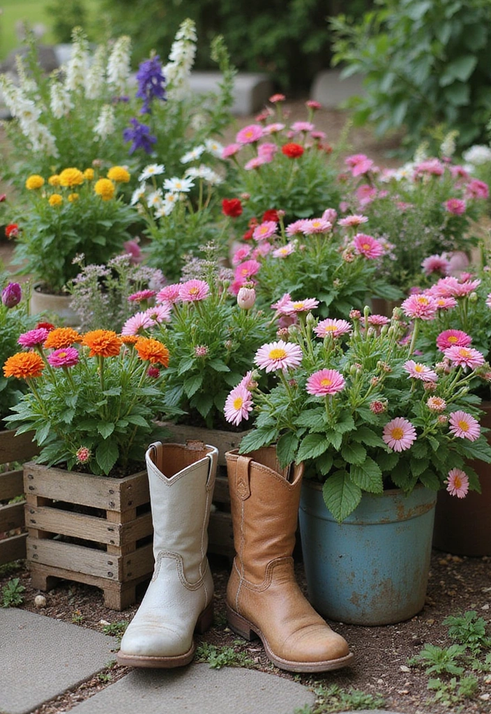 30 Front Flower Bed Ideas That Boost Curb Appeal Instantly - 17. Recycled Planters