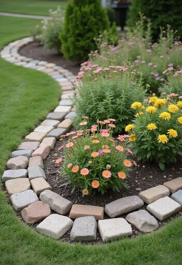 30 Front Flower Bed Ideas That Boost Curb Appeal Instantly - 23. Creative Edging