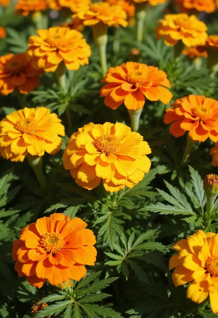 30 Front Flower Bed Ideas for Full Sun Gardens - 4. Bold and Bright Marigolds